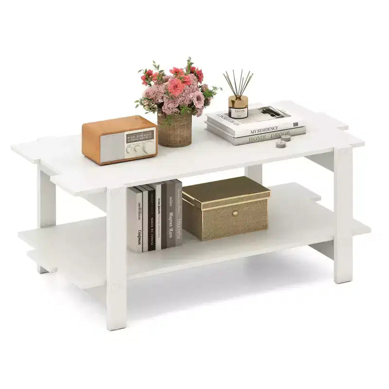 2-Tier Coffee Table with Open Storage Shelf, Irregular Design