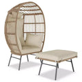 Oversize Wicker Egg Chair with Ottoman - Egg Shaped Lounge with Thick Cushion, Comfy Egg Rattan Seat, Indoor Outdoor Use, for Patio Porch Backyard
