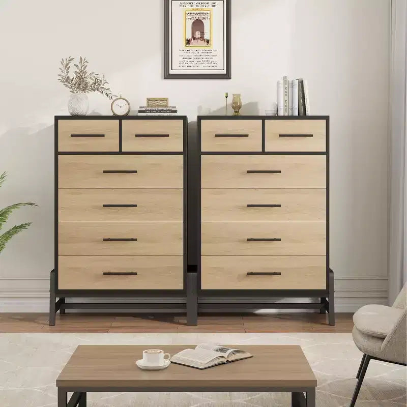4+2 Drawer Dresser for Bedroom, 46.6" Tall Chest of Drawers with Storage, Freestanding Wooden Closet Organizer