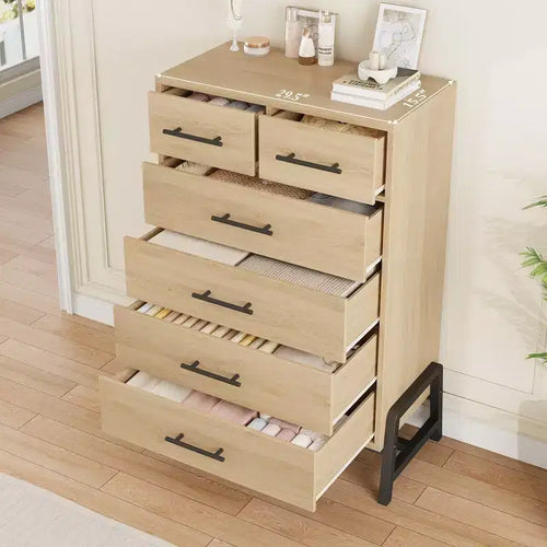 Cassettiera 4+2 cassetti per camera da letto, cassettiera alta 46.6" con spazio contenitore, organizer guardaroba autoportante in legno