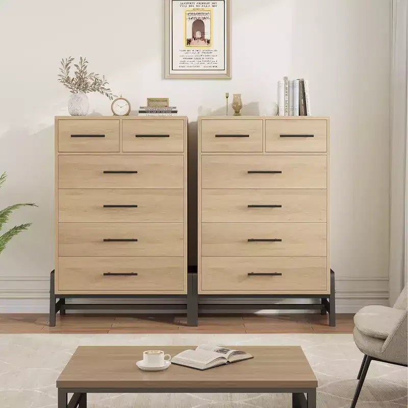 4+2 Drawer Dresser for Bedroom, 46.6" Tall Chest of Drawers with Storage, Freestanding Wooden Closet Organizer