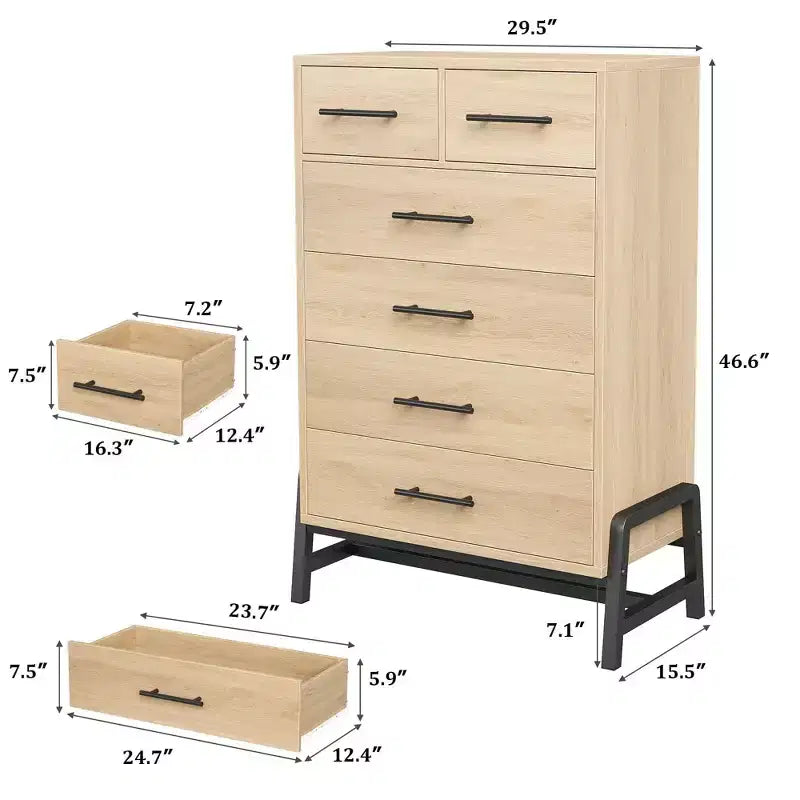 4+2 Drawer Dresser for Bedroom, 46.6" Tall Chest of Drawers with Storage, Freestanding Wooden Closet Organizer
