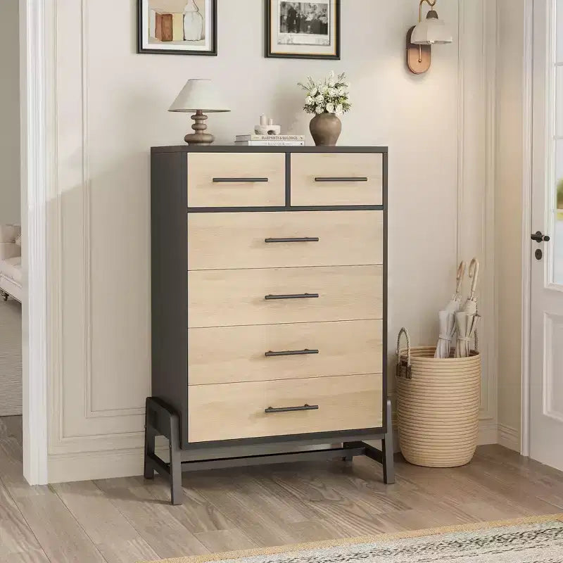 4+2 Drawer Dresser for Bedroom, 46.6" Tall Chest of Drawers with Storage, Freestanding Wooden Closet Organizer