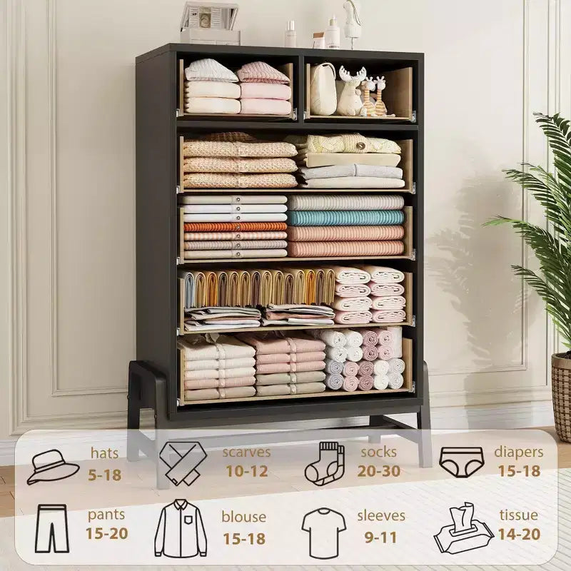 4+2 Drawer Dresser for Bedroom, 46.6" Tall Chest of Drawers with Storage, Freestanding Wooden Closet Organizer