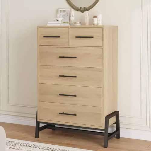 GustoWave 4+2 Dresser for Bedroom, 46.6 Tall Dresser, Tall Drawer with Storage Freestanding, Wooden Closet Storage Chest