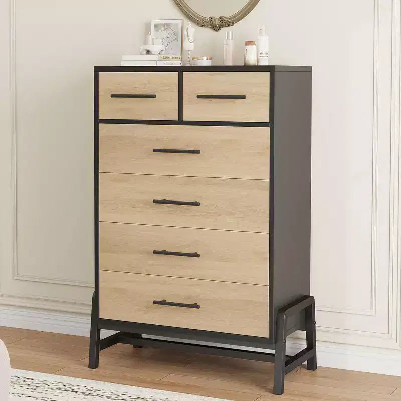 4+2 Drawer Dresser for Bedroom, 46.6" Tall Chest of Drawers with Storage, Freestanding Wooden Closet Organizer
