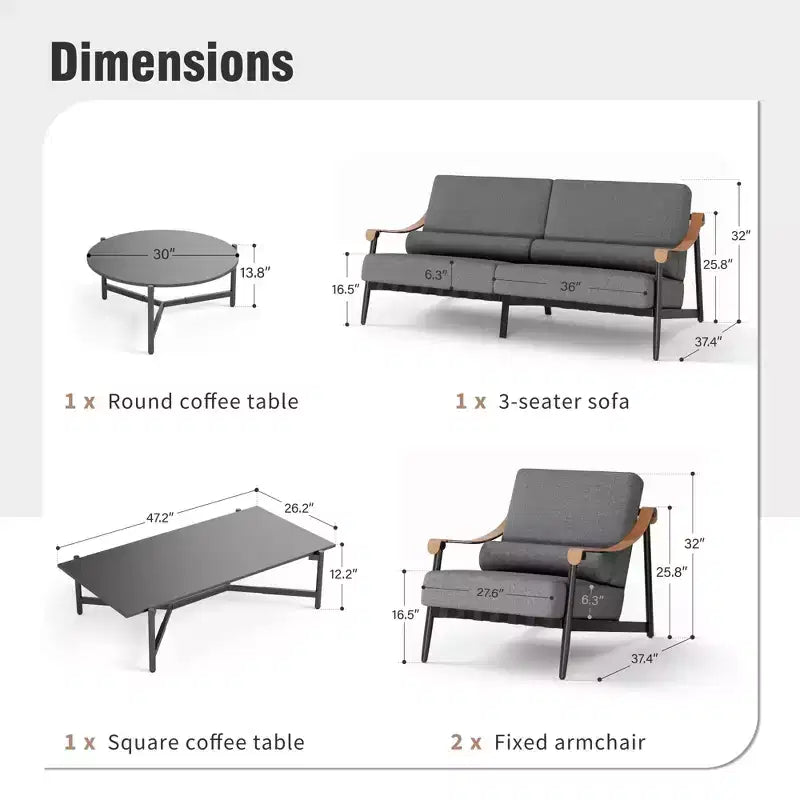 Set di divani da conversazione Captiva Designs per patio da esterno, moderno e di lusso, di grandi dimensioni, con cuscini extra spessi e tavolino da caffè