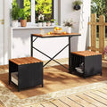 Costway 2-in-1 Outdoor Convertible Bench with Metal Frame PE Rattan Table and Chairs Set