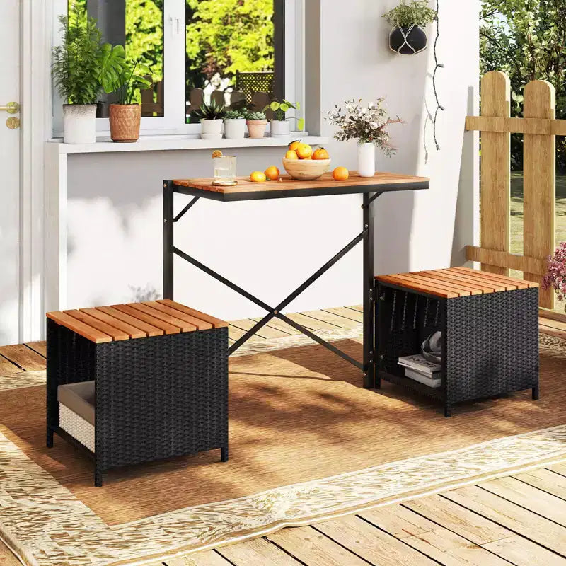 Costway 2-in-1 Outdoor Convertible Bench with Metal Frame PE Rattan Table and Chairs Set