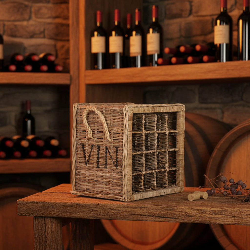 Aziza 16 Bottle Wicker Wine Rack - SEA7016 - Grey - Safavieh