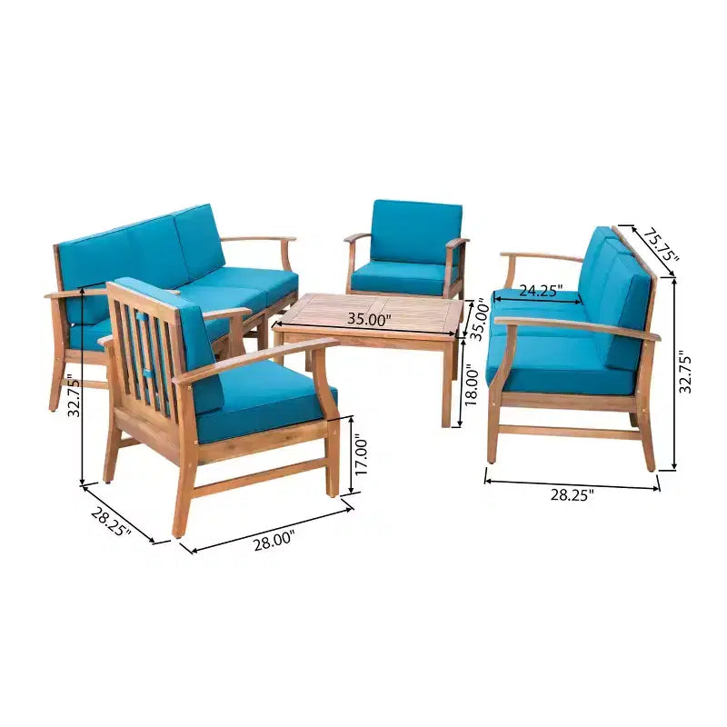 Set da conversazione da esterno Perla di Christopher Knight Home per 8 persone in legno di acacia con cuscini