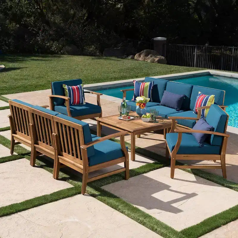 Christopher Knight Home Perla Outdoor 8 Seater Acacia Wood Chat Set with Cushions