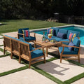 Christopher Knight Home Perla Outdoor 8 Seater Acacia Wood Chat Set with Cushions