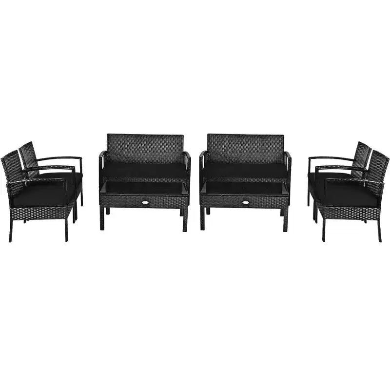 Costway 8 PCS Outdoor Patio Rattan Furniture Set Cushioned Sofa Coffee Table Garden Deck Gray/Black