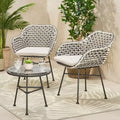 GDFStudio Hardaway Outdoor Wicker and Iron 3 Piece Chat Set with Cushion