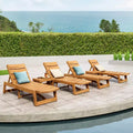 GDFStudio Karyme Outdoor Acacia Wood 6 Piece Chaise Lounge and Side Table Set