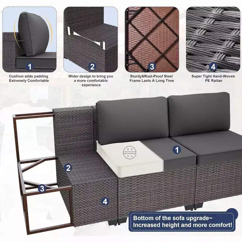 Ensemble de mobilier de terrasse ALAULM, 8 pièces, en rotin synthétique, ensemble de salon d’extérieur