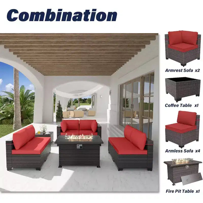 Ensemble de mobilier de terrasse ALAULM, 8 pièces, en rotin synthétique, ensemble de salon d’extérieur