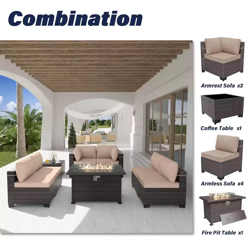 Ensemble de mobilier de terrasse ALAULM, 8 pièces, en rotin synthétique, ensemble de salon d’extérieur