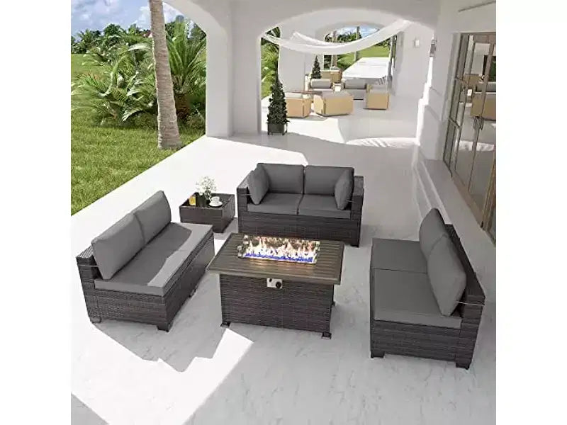 ALAULM 8-delige tuinmeubelset, loungeset van rotan vlechtwerk voor buiten, sofaset