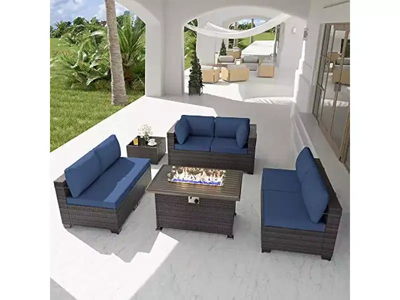 ALAULM 8-delige tuinmeubelset, loungeset van rotan vlechtwerk voor buiten, sofaset