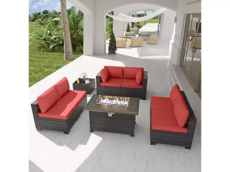ALAULM 8-delige tuinmeubelset, loungeset van rotan vlechtwerk voor buiten, sofaset