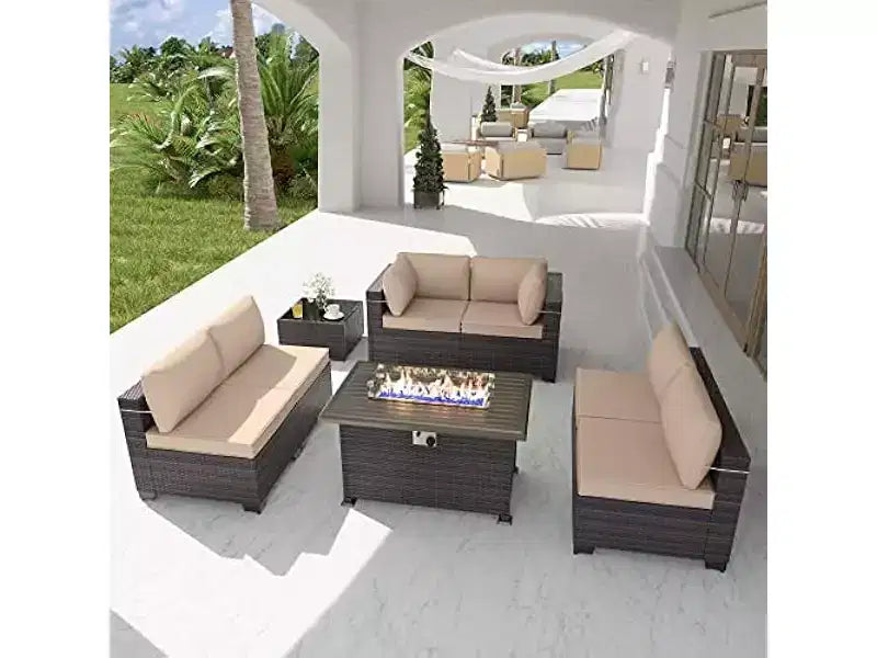 ALAULM 8-delige tuinmeubelset, loungeset van rotan vlechtwerk voor buiten, sofaset