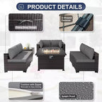 Ensemble de mobilier de patio ALAULM, 11 pièces, ensembles de conversation d’extérieur en osier de rotin avec table brasero au propane de 43 pouces