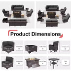 Ensemble de mobilier de patio ALAULM, 11 pièces, ensembles de conversation d’extérieur en osier de rotin avec table brasero au propane de 43 pouces