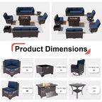 Ensemble de mobilier de patio ALAULM, 11 pièces, ensembles de conversation d’extérieur en osier de rotin avec table brasero au propane de 43 pouces