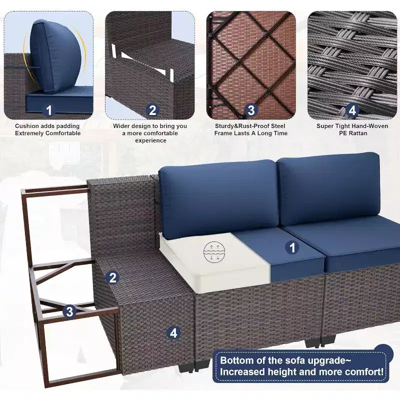 Ensemble de mobilier de patio ALAULM, 11 pièces, ensembles de conversation d’extérieur en osier de rotin avec table brasero au propane de 43 pouces