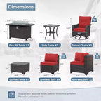 Ensemble de mobilier de patio ALAULM, 11 pièces, ensembles de conversation d’extérieur en osier de rotin avec table brasero au propane de 43 pouces
