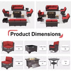 Ensemble de mobilier de patio ALAULM, 11 pièces, ensembles de conversation d’extérieur en osier de rotin avec table brasero au propane de 43 pouces