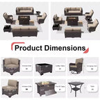 Ensemble de mobilier de patio ALAULM, 11 pièces, ensembles de conversation d’extérieur en osier de rotin avec table brasero au propane de 43 pouces
