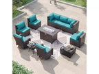 ALAULM 11 Pieces Patio Furniture Set, Rattan Wicker Outdoor Conversation Sets w/43in Propane Fire Pit Table