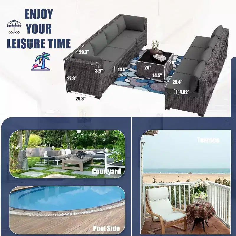 Ensemble de mobilier de patio ALAULM de 9 pièces, ensemble de conversation extérieur en osier de rotin, canapé de jardin extérieur