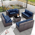 Ensemble de mobilier de patio ALAULM de 9 pièces, ensemble de conversation extérieur en osier de rotin, canapé de jardin extérieur