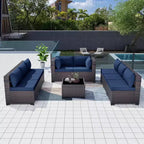 Ensemble de mobilier de patio ALAULM de 9 pièces, ensemble de conversation extérieur en osier de rotin, canapé de jardin extérieur