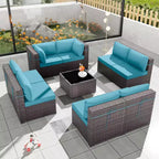 Ensemble de mobilier de patio ALAULM de 9 pièces, ensemble de conversation extérieur en osier de rotin, canapé de jardin extérieur
