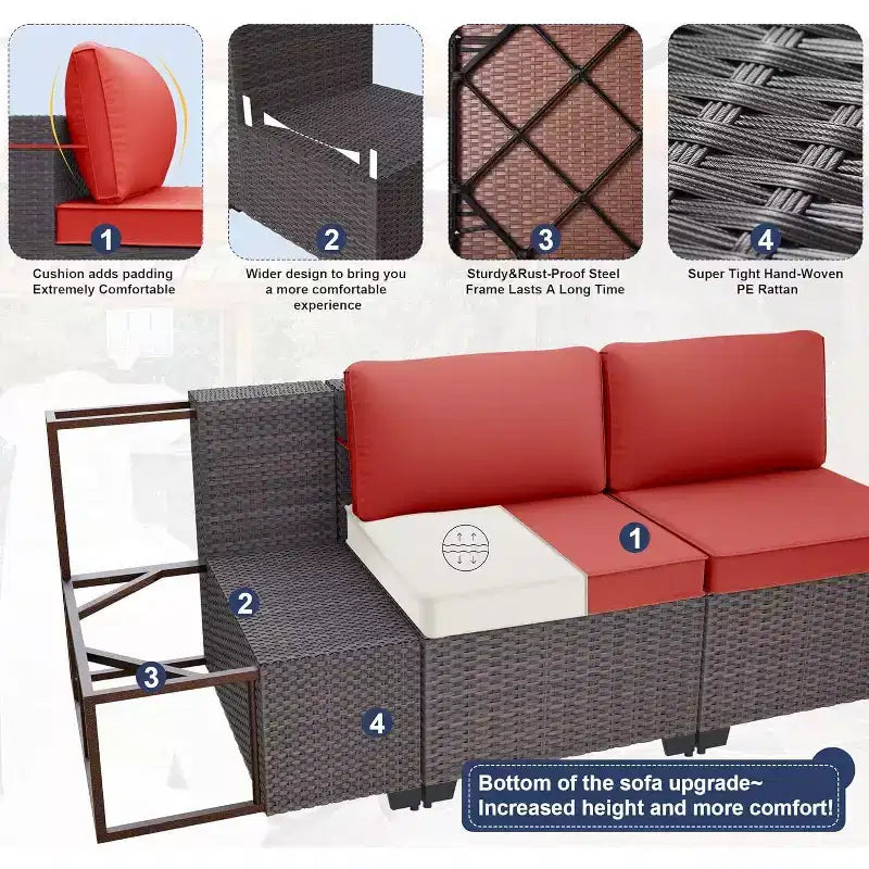 Ensemble de mobilier de patio ALAULM de 9 pièces, ensemble de conversation extérieur en osier de rotin, canapé de jardin extérieur