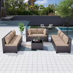 Ensemble de mobilier de patio ALAULM de 9 pièces, ensemble de conversation extérieur en osier de rotin, canapé de jardin extérieur