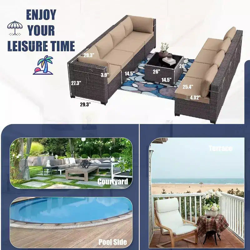 Ensemble de mobilier de patio ALAULM de 9 pièces, ensemble de conversation extérieur en osier de rotin, canapé de jardin extérieur