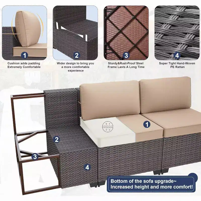 Ensemble de mobilier de patio ALAULM de 9 pièces, ensemble de conversation extérieur en osier de rotin, canapé de jardin extérieur