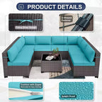 Ensemble de mobilier de patio ALAULM de 9 pièces, ensemble de conversation extérieur en osier de rotin, canapé de jardin extérieur