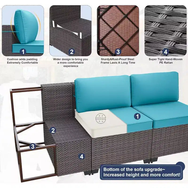Ensemble de mobilier de patio ALAULM de 9 pièces, ensemble de conversation extérieur en osier de rotin, canapé de jardin extérieur