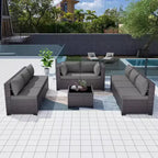 Ensemble de mobilier de patio ALAULM de 9 pièces, ensemble de conversation extérieur en osier de rotin, canapé de jardin extérieur