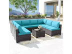 ALAULM 9 Pieces Patio Furniture Set, Rattan Wicker Outdoor Conversation Sets, Outdoor Furniture Sofa Set