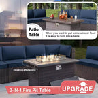 Ensemble de mobilier de patio ALAULM de 11 pièces, ensemble de conversation extérieur en osier de rotin, canapé avec table brasero au propane de 43in