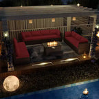 Ensemble de mobilier de patio ALAULM de 11 pièces, ensemble de conversation extérieur en osier de rotin, canapé avec table brasero au propane de 43in