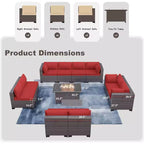 Ensemble de mobilier de patio ALAULM de 11 pièces, ensemble de conversation extérieur en osier de rotin, canapé avec table brasero au propane de 43in